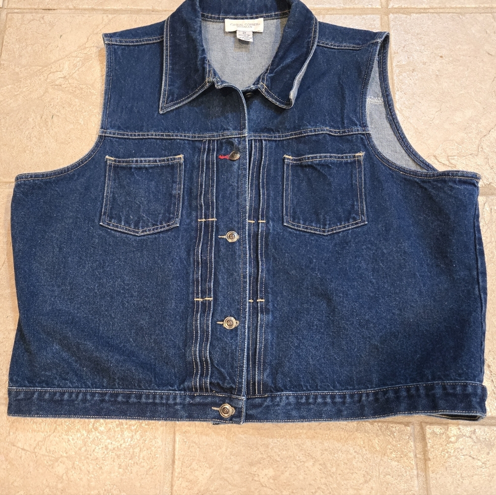 2X Denim Vest Casual Corner Metal Buttons - Picture 5 of 8